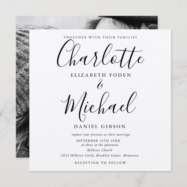 Invitation Rustique Kraft noir Script Mariage photo (Devant / Derrière)