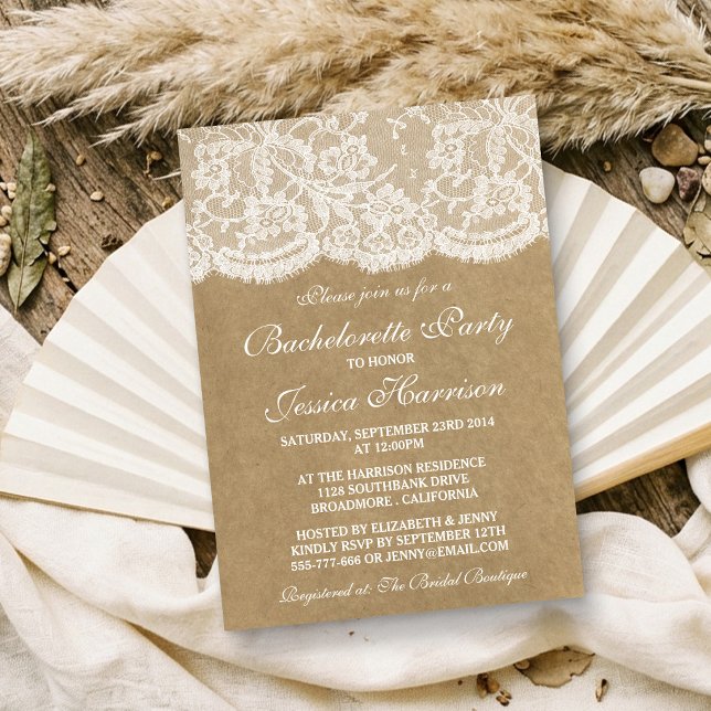 Invitation Rustique Kraft Vintage dentelle blanche (Créateur téléchargé)