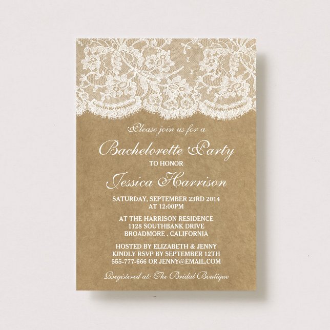 Invitation Rustique Kraft Vintage dentelle blanche (Créateur téléchargé)