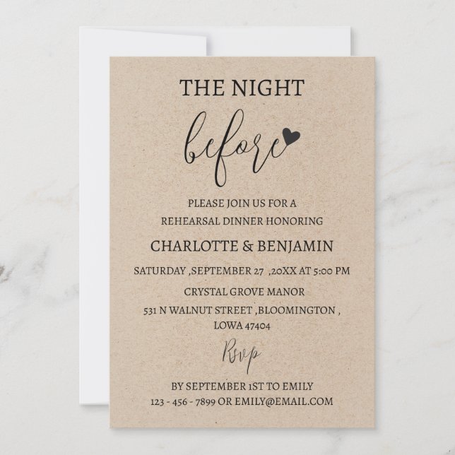 Invitation Rustique La Nuit Avant Le Dîner De Répétition Mari (Devant)