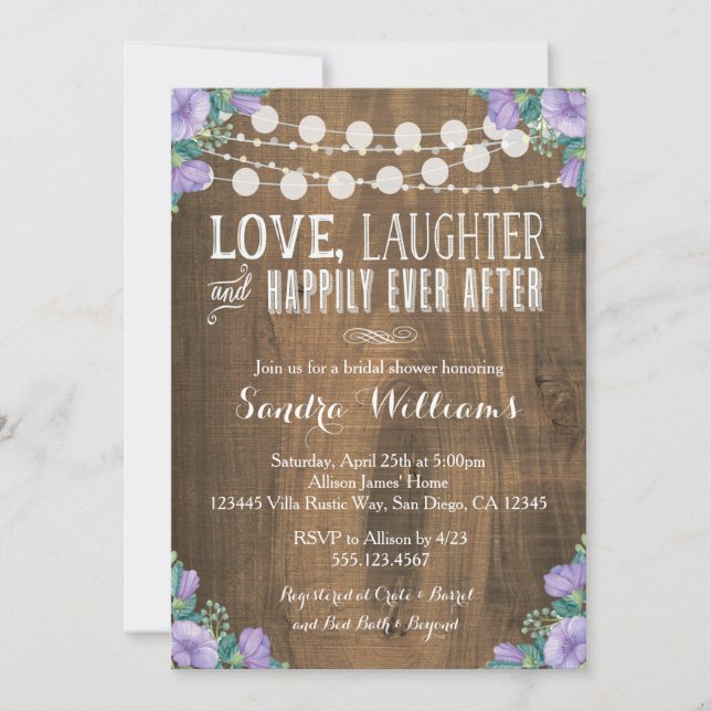 Invitation Rustique Lavande Florale Douche nuptial (Devant)