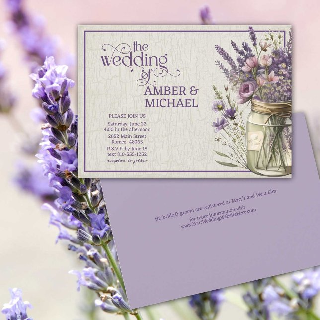 Invitation Rustique Lavande Printemps Été Floral Mariage (Pretty all-in-one rustic lavender floral wedding invitation.)