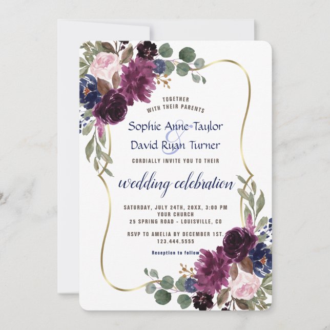 Invitation Rustique Lavender Marine or Floral Bloom Mariage (Devant)