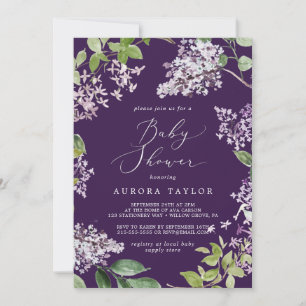 Invitation Rustique Lilac   Baby shower pourpre