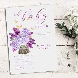 Invitation Rustique Lilac Papillon Doré Fête de Naissance Boh