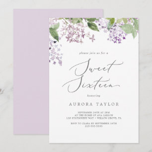 Invitation Rustique Lilac Sweet sixteen Anniversaire