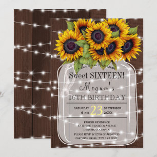 Invitation Rustique   Lumières de tournesols bocal en verre d