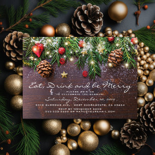Invitation Rustique Manger Boire & se Réjouir Fête de Noël Xm