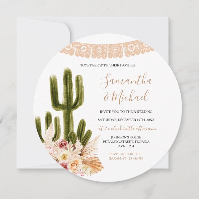 Invitation Rustique Mariage Cactus (Devant)