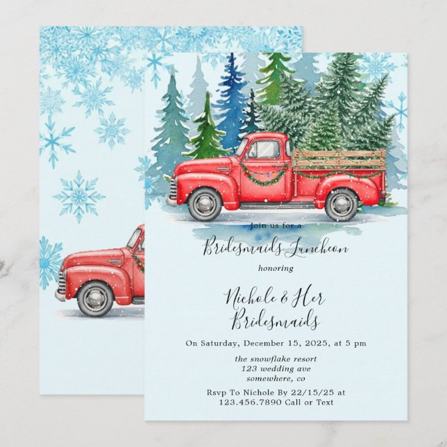 Invitation Rustique Mariage d'hiver Camion Bridesmaids Déjeun (Devant / Derrière)