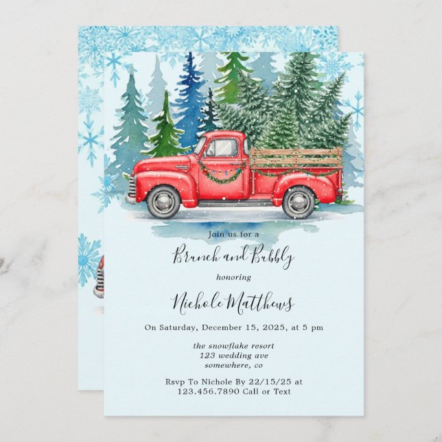 Invitation Rustique Mariage d'hiver Camion Brunch et Bubbly (Devant / Derrière)
