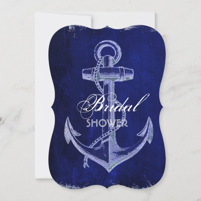 Invitation rustique Marine Blue ancre nuptiale nautique (Devant)