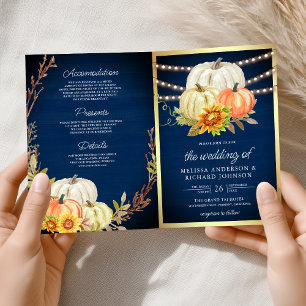 Invitation Rustique Marine Bois Tournesol Citrouille Code QR