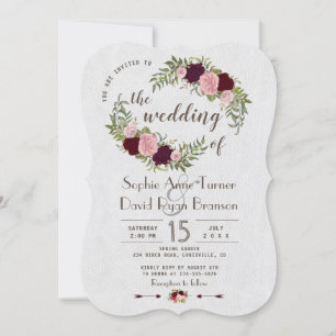 Invitation Rustique Marsala Aquarelle Floral Blanc Mariage