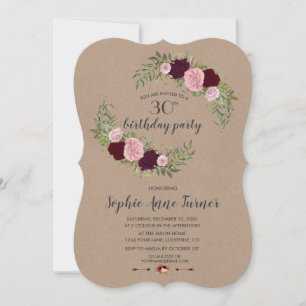 Invitation Rustique Marsala Floral Artisanat Fête Anniversair