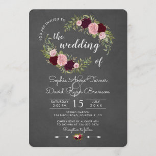 Invitation Rustique Marsala Floral Chalkboard Mariage