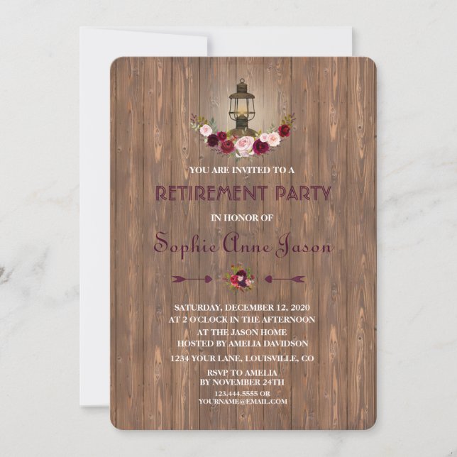 Invitation Rustique Marsala Wood Vieux Fête des mariées (Devant)