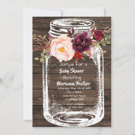 Invitation Rustique Mason Jar Boho Floral Marsala Baby shower