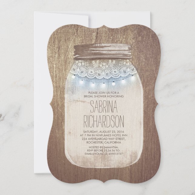 Invitation Rustique Mason Jar Dusty Fête des mariées bleue (Devant)
