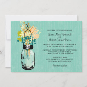 Invitation Rustique Mason Jar et Fleur sauvage
