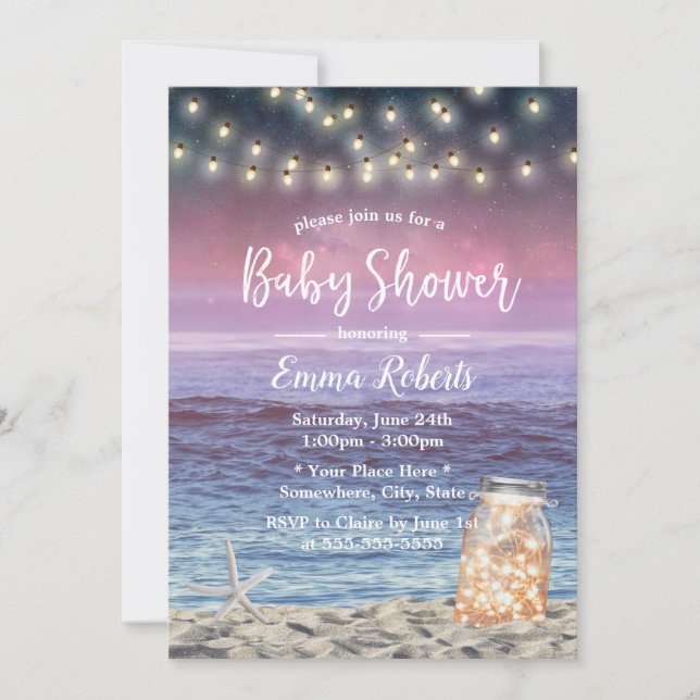 Invitation Rustique Mason Jar String Baby shower de plage (Devant)