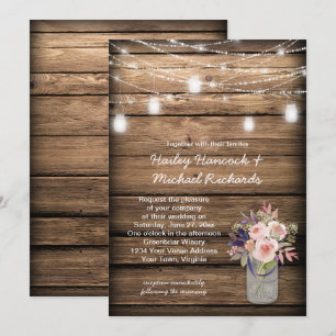 Invitation Rustique Mason Jars illumine Fleur sauvage Barne M