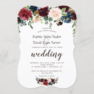 Invitation Rustique Merlot Navy Blue Floral Mariage