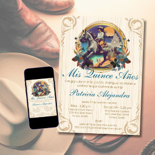 Invitation Rustique Mis Quince Espagnol Bleu Occidental de Qu