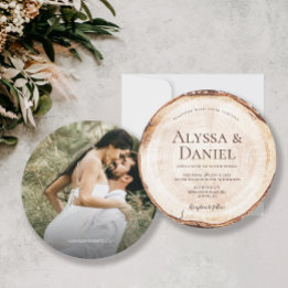 Invitation Rustique moderne Photo personnalisée Coupe en bois