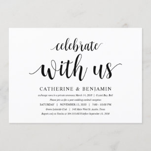 Invitation Rustique moderne, Script noir, Elopement Mariage