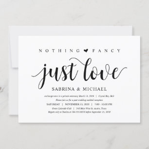 Invitation Rustique moderne, Script noir, Elopement Mariage