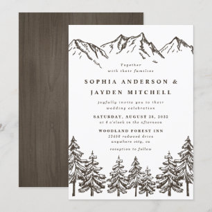 Invitation Rustique Mountain Elegant Mariage d'aquarelle pin