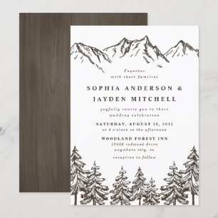 Invitation Rustique Mountain Elegant Mariage d'aquarelle pin