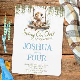 Invitation Rustique Nature Dino Vert Bleu N'importe quel âge 