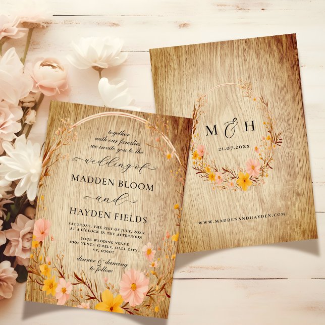 Invitation Rustique Neutral Boho Floral Fleur sauvage Mariage (Créateur téléchargé)