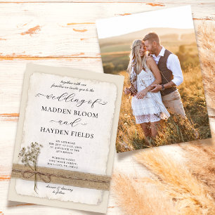 Invitation Rustique Neutral Twine Burlap Eco Boho Mariage pho