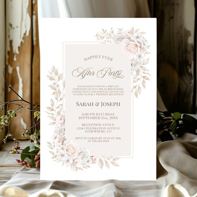 Invitation Rustique Neutre Floral Mariage après la fête (Créateur téléchargé)