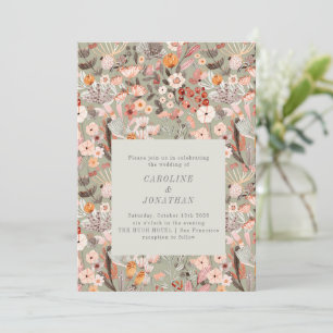 Invitation Rustique Neutre Tons Terre Floral Boho Mariage