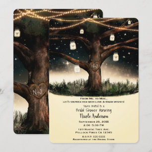 Invitation Rustique Night Tree Lights Mason Jars Fête des mar