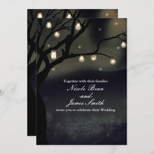 Invitation Rustique Night Tree & Mason Jar Lumières Mariage (Devant / Derrière)