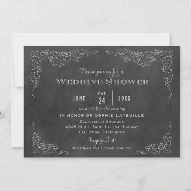 Invitation Rustique noir Chalkboard Vineyard Wedding shower (Devant)