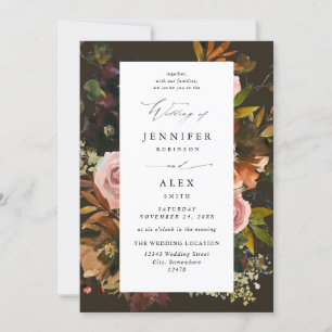 Invitation Rustique or, violet et rose floral 4 Brown Mariage