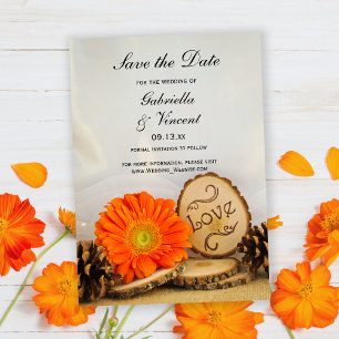 Invitation Rustique Orange Daisy Woodland Wedding Enregistrer