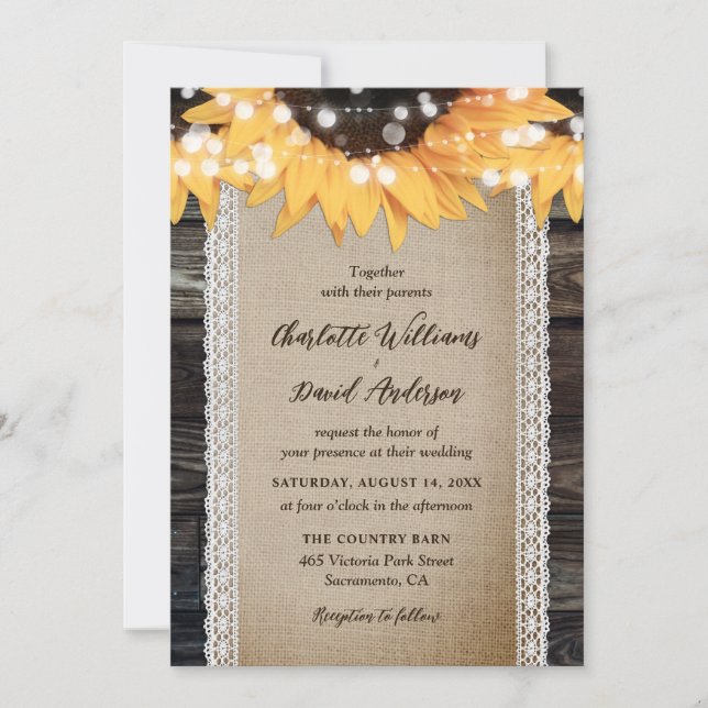 Invitation Rustique Pays Bois Burlap Dentelle Mariage de tour (Devant)