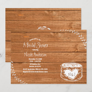 Invitation Rustique Pays Bois Coeur Fête des mariées de souch