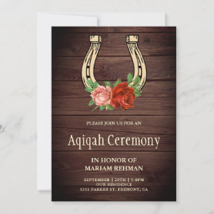 Invitation Rustique Pays Bois Floral Horseshoe Aqiqah