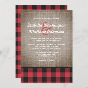 Invitation Rustique Pays Buffalo Plaid & Burlap Mariage