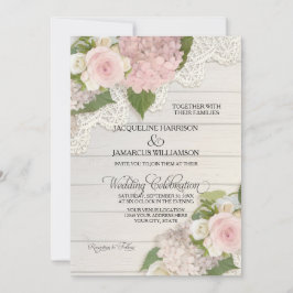 Invitation Rustique Pays dentelle bois n rose Hydrangeas Mari