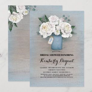 Invitation Rustique Pays Dusty Bleu Mason Jar Fête des mariée