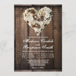 Invitation Rustique Pays Fleur Bois Coeur Mariage Invite